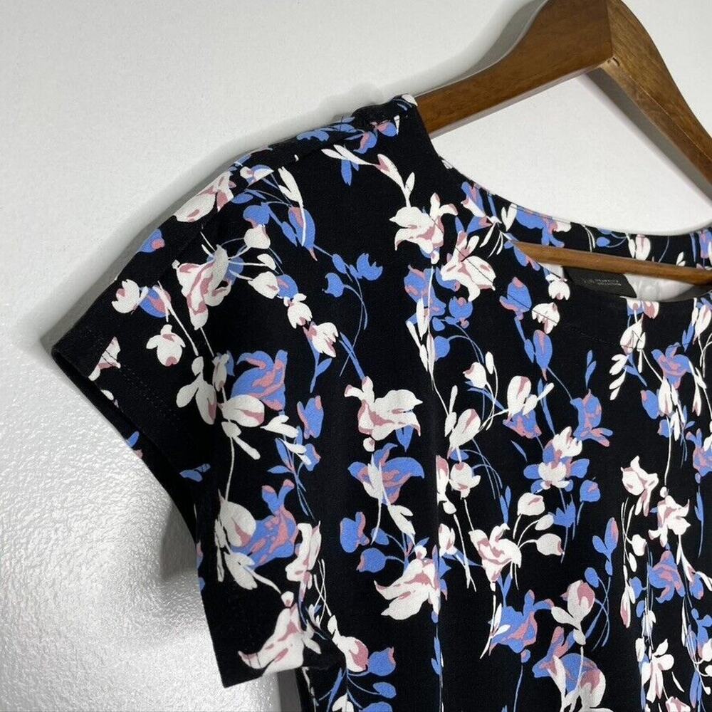 J Jill Black Blue Floral Print Short Sleeve Knee Dress Size XS Women’s